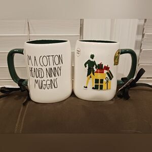 2 RAE DUNN I'M A COTTON HEADED NINNY MUGGINS Double Sided ELF Mug